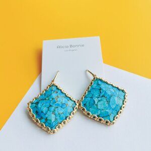 Harper Gold Bronze Veined Turquoise Drop Earrings by Alicia Bonnie